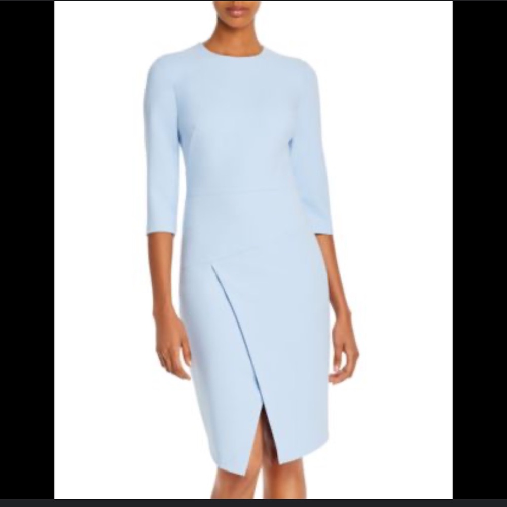 Black Halo Light Blue Long Sleeve Sheath Dress